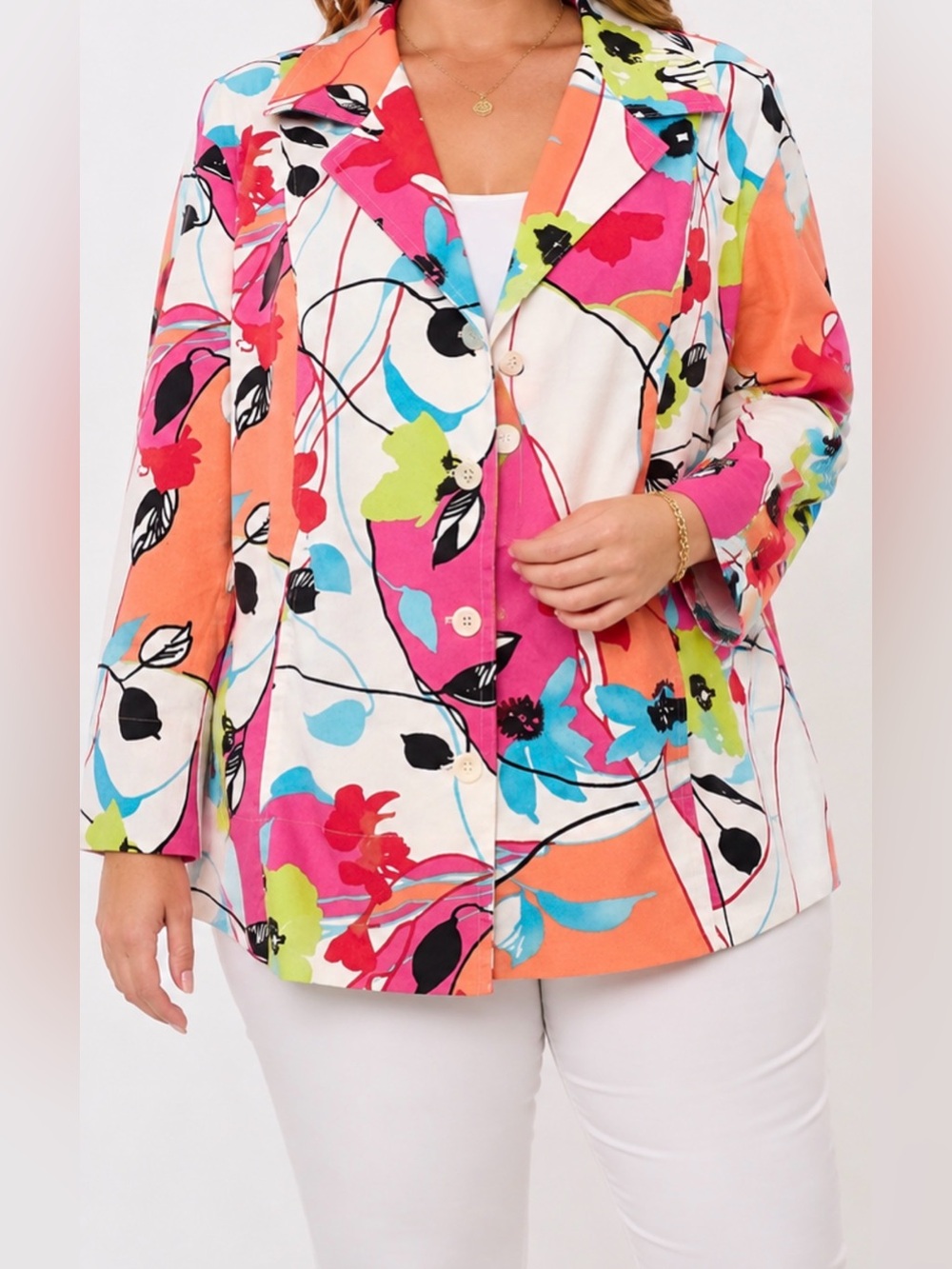 Lady Hazan Floral Blazer Jacket Plus Size 18W Button Front Colorful.